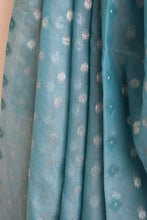 Load image into Gallery viewer, Sky Blue Silk Cotton Jamdani Saree
