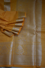 Load image into Gallery viewer, Mango Yellow Benarasi Linen Saree
