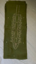 Load image into Gallery viewer, Mehandi Green Muslin Silk Suit Dupatta Set with Gotapatti Work
