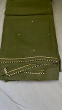 Load image into Gallery viewer, Mehandi Green Muslin Silk Suit Dupatta Set with Gotapatti Work
