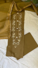 Load image into Gallery viewer, Military Green Muslin Silk Suit Dupatta Set with Gotapatti Work
