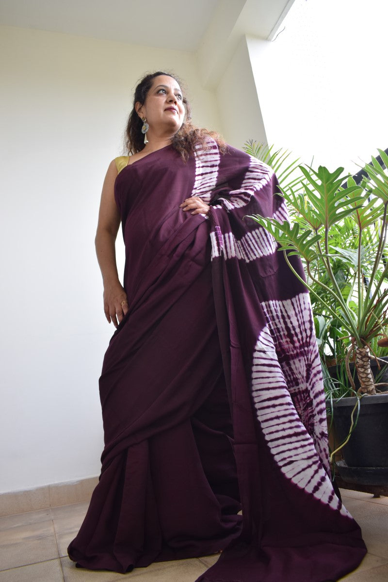 Mocha Brown Modal Silk Shibori Saree