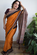 Load image into Gallery viewer, Mango Yellow Modal Silk Ajrakh Bandhani Saree
