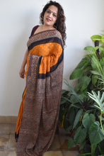 Load image into Gallery viewer, Mango Yellow Modal Silk Ajrakh Bandhani Saree
