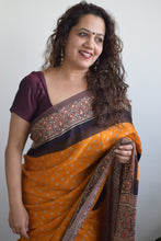 Load image into Gallery viewer, Mango Yellow Modal Silk Ajrakh Bandhani Saree
