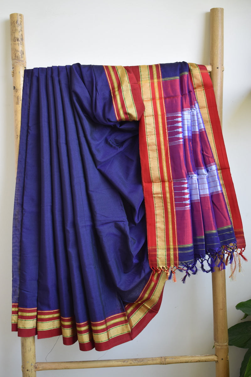 Navy Blue Cotton Silk Ilkal Saree