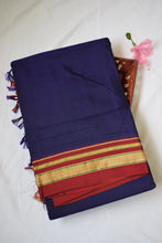 Load image into Gallery viewer, Navy Blue Cotton Silk Ilkal Saree
