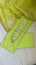 Load image into Gallery viewer, Neon Green Muslin Silk Suit Dupatta Set with Gotapatti Work
