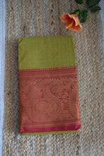 Load image into Gallery viewer, Olive Green Kanchi Cotton Saree
