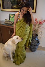 Load image into Gallery viewer, Olive Green Plain Cotton Saree

