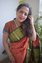 Load image into Gallery viewer, Orange Silk Bandhani Saree with Kanjeevaram Border

