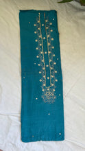 Load image into Gallery viewer, Peacock Blue Muslin Silk Suit Dupatta Set with Gotapatti Work
