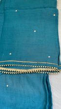 Load image into Gallery viewer, Peacock Blue Muslin Silk Suit Dupatta Set with Gotapatti Work
