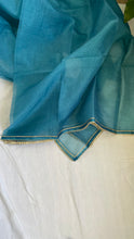 Load image into Gallery viewer, Peacock Blue Muslin Silk Suit Dupatta Set with Gotapatti Work
