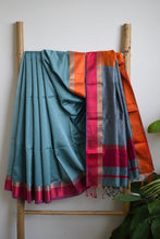 Load image into Gallery viewer, Powder Blue Maheshwari Silk Cotton Saree
