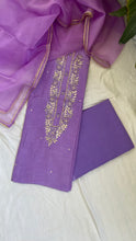 Load image into Gallery viewer, Purple Muslin Silk Suit Dupatta Set with Gotapatti Work
