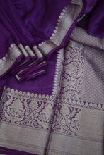 Load image into Gallery viewer, Purple Benarasi Linen Silk Saree
