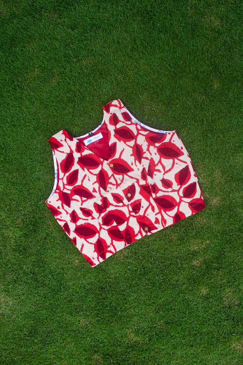 Red Cotton Block Printed Blouse