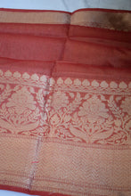 Load image into Gallery viewer, Red Benarasi Linen Silk Saree
