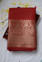 Load image into Gallery viewer, Red Benarasi Linen Saree

