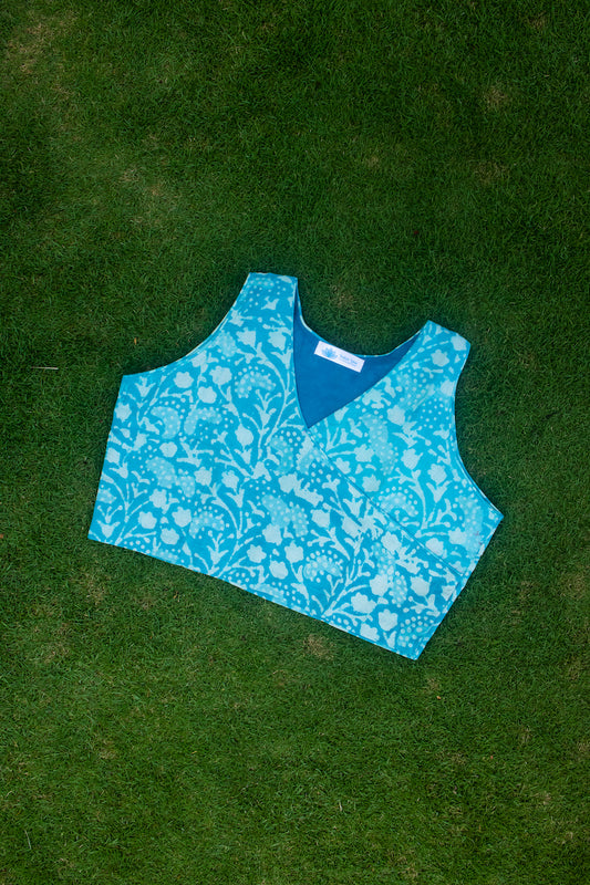 Sky Blue Cotton Block Printed Blouse