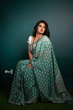 Load image into Gallery viewer, Turquoise Chanderi Cotton Silk Saree
