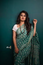 Load image into Gallery viewer, Turquoise Chanderi Cotton Silk Saree
