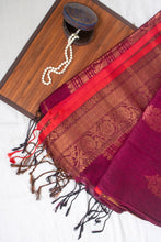 Load image into Gallery viewer, Wine Linen Jamdani Saree
