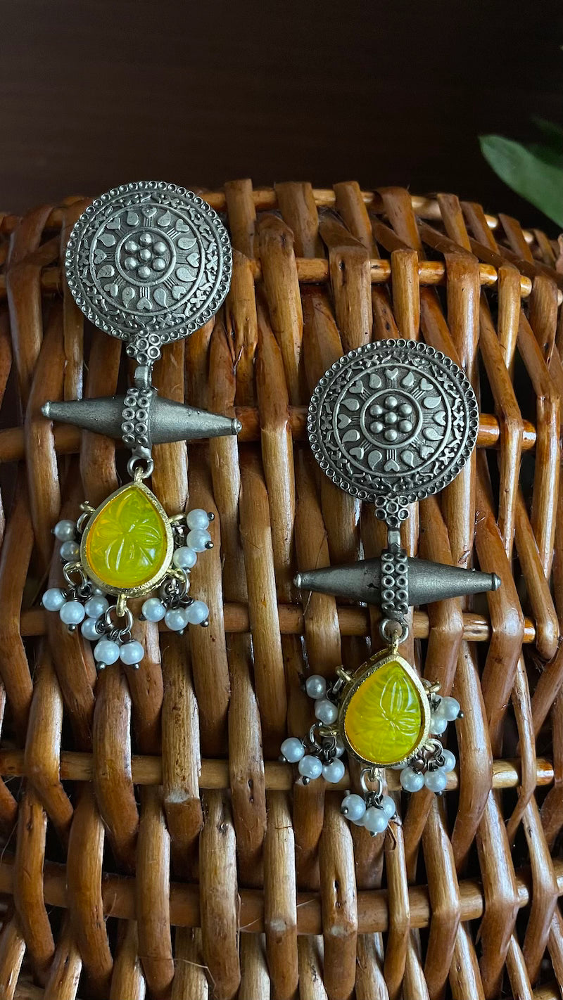 Yellow Stone Silver Lookalike Earrings