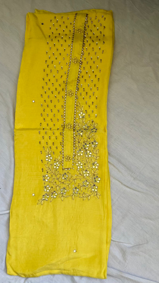 Yellow Muslin Silk Suit Dupatta Set with Gotapatti Work