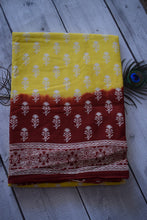 Load image into Gallery viewer, Yellow Bagru Printed Mul Cotton Saree
