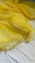 Load image into Gallery viewer, Yellow Muslin Silk Suit Dupatta Set with Gotapatti Work
